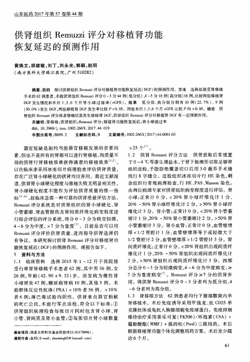 供肾组织Remuzzi评分对移植肾功能恢复延迟的预测作用