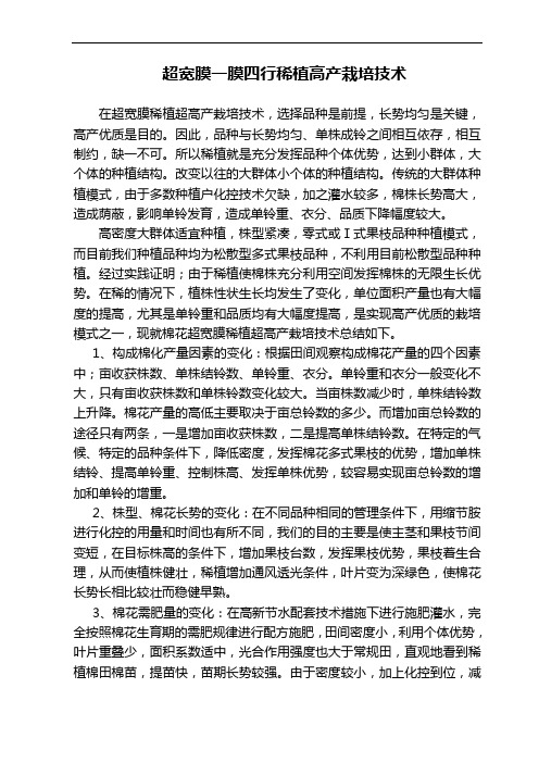 超宽膜一膜四行稀植高产栽培技术
