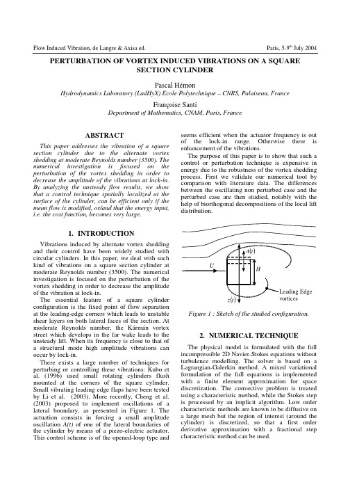 PERTURBATION OF VORTEX INDUCED VIBRATIONS ON A SQUARE SECTION CYLINDER