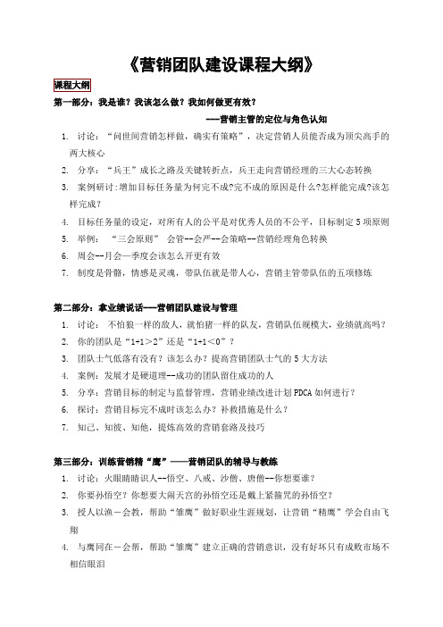 营销团队建设课程大纲