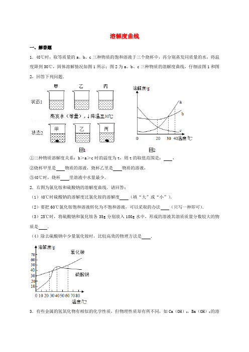 2017年中考化学总复习专题训练溶解度曲线含解析
