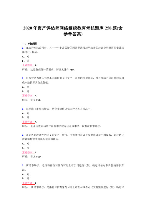 精选最新资产评估师网络继续教育模拟考试258题(含标准答案)