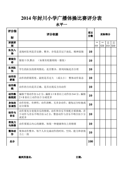 水平1评分表