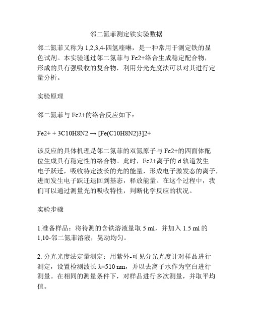 邻二氮菲测定铁实验数据