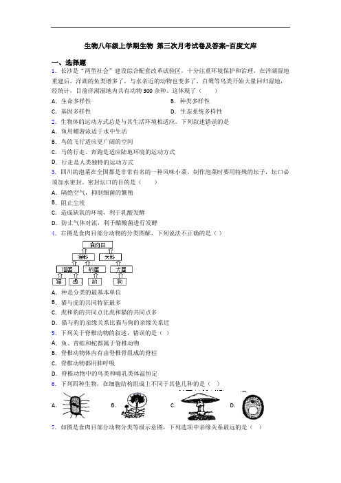 生物八年级上学期生物 第三次月考试卷及答案-百度文库