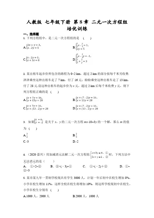 七年级数学人教版下册 第8章 二元一次方程组 培优训练(含答案)