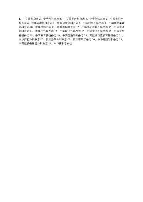 外科学类核心期刊