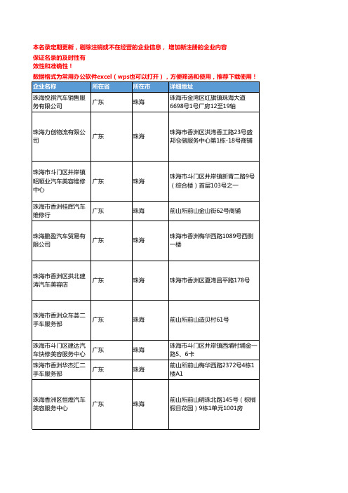 2020新版广东珠海车辆服务企业公司名录名单黄页联系方式大全54家