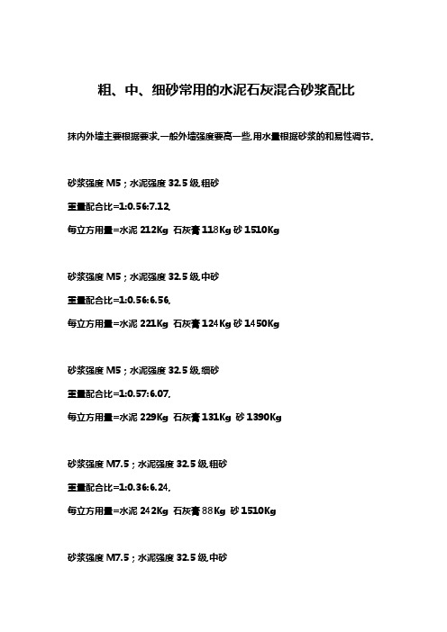 混合砂浆配比
