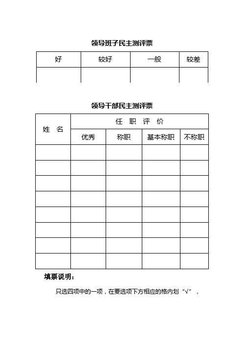 领导班子民主测评票