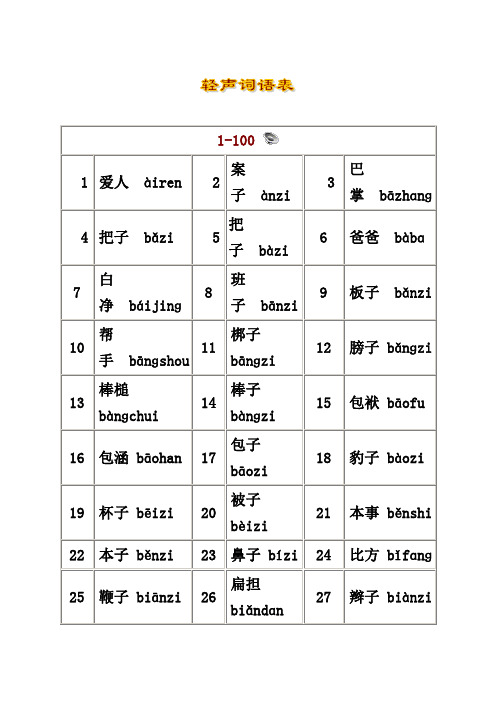 轻声词语表