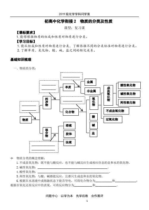 人教版高中化学必修1第二章 化学物质及其变化第一节 物质的分类导学案
