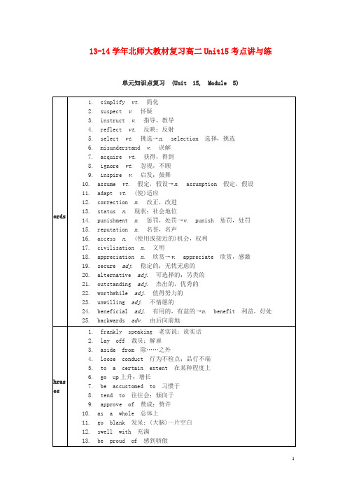 高中英语 暑期备考 Unit15 Learning考点讲与练 北师大版必修5(1)