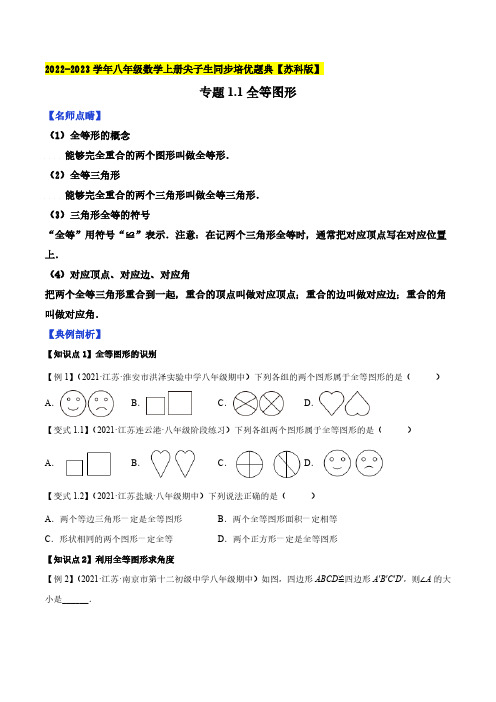 专题1.1全等图形-2022-2023学年八年级数学上册尖子生同步培优题典(原卷版)【苏科版】