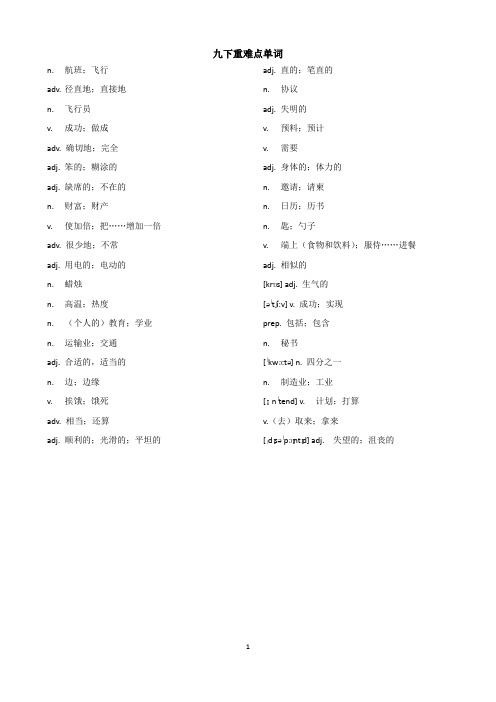 九下英语全册重难点单词(精华版