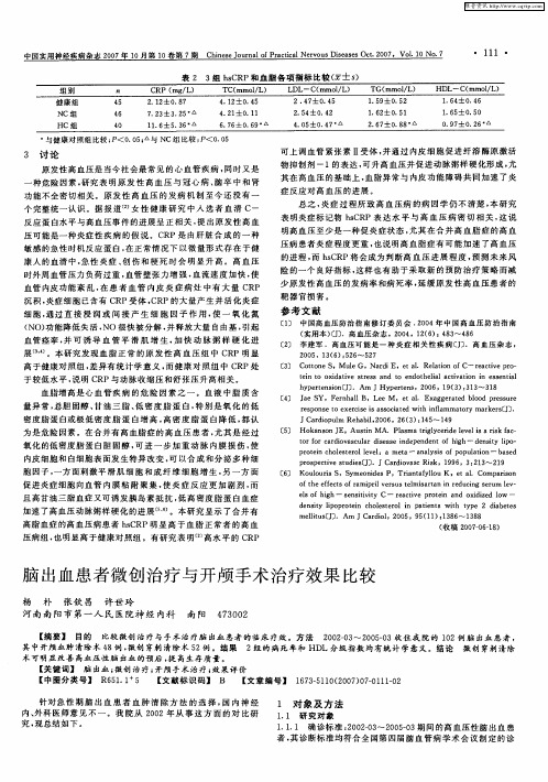脑出血患者微创治疗与开颅手术治疗效果比较
