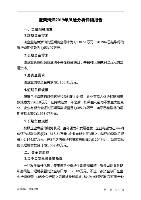 蓬莱海洋2019年财务风险分析详细报告