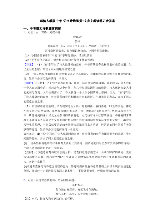 部编人教版中考 语文诗歌鉴赏+文言文阅读练习含答案 (3)