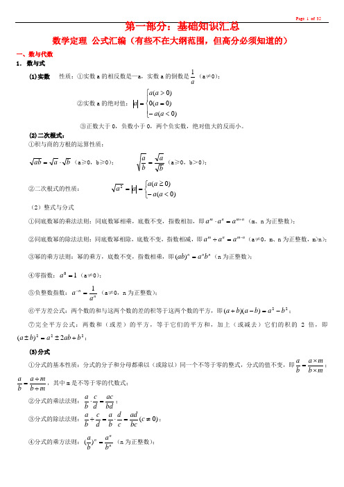 上海中考数学复习要点汇总