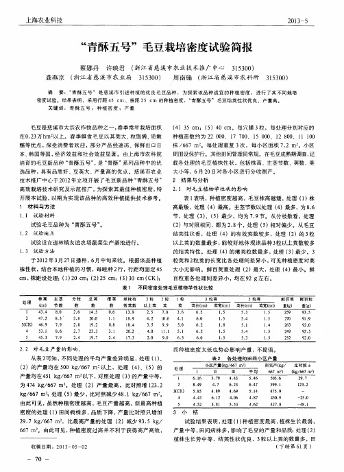 “青酥五号”毛豆栽培密度试验简报