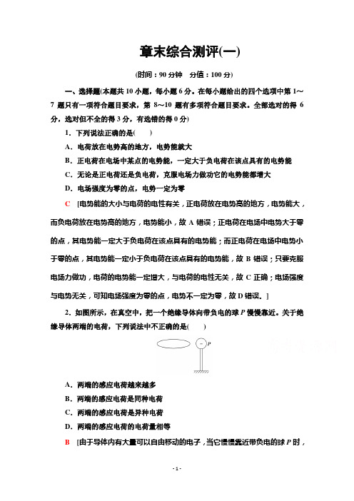 2021-2022学年高中人教版物理选修3-1作业：第1章 静电场 章末综合测评 【含解析】