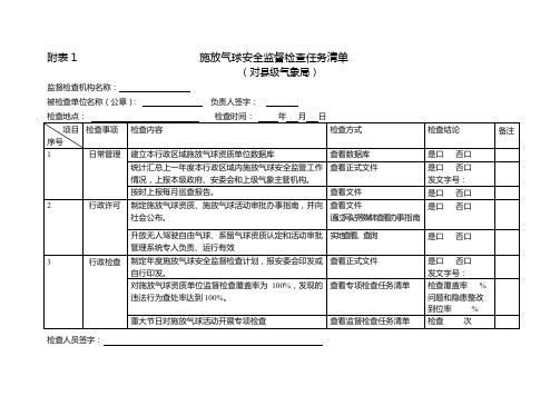 附表1施放气球安全监督检查任务清单