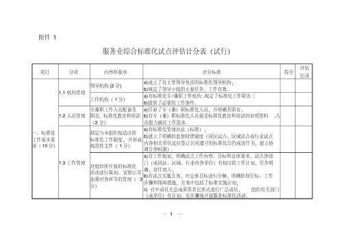 服务业综合标准化试点评估计分表讲解
