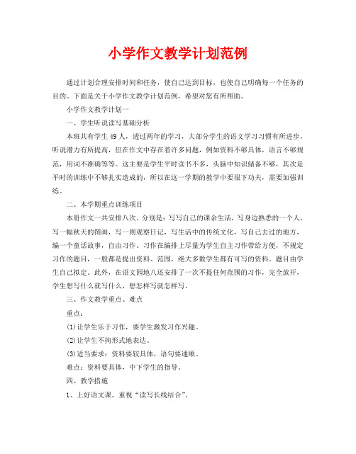 小学作文教学计划范例