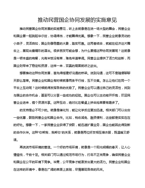 推动民营国企协同发展的实施意见