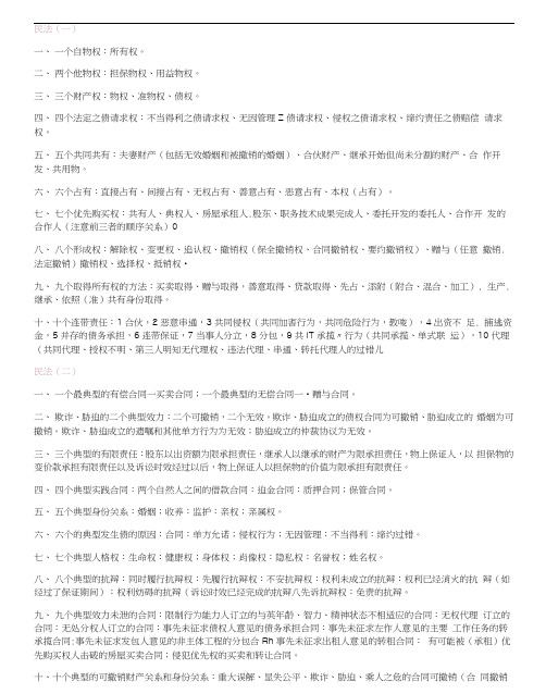 民法基本框架口诀
