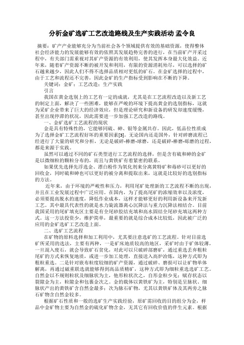 分析金矿选矿工艺改造路线及生产实践活动 孟令良