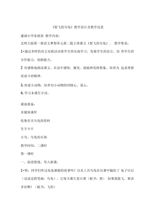 《想飞的乌龟》教学设计及教学反思