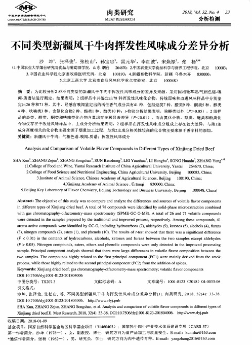 不同类型新疆风干牛肉挥发性风味成分差异分析