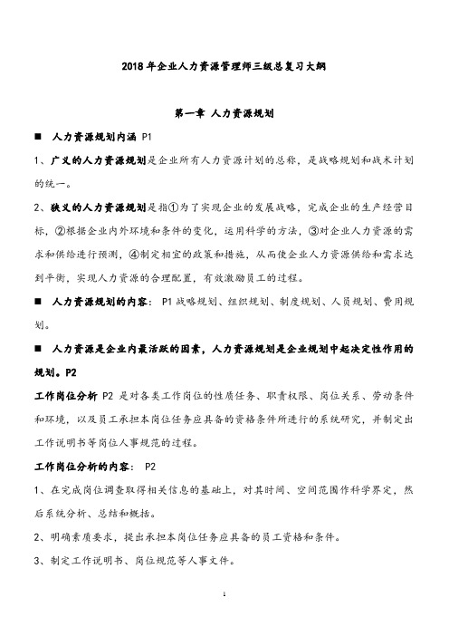 2018年人力资源三级复习提纲(内部资料)-背完了就可以过!