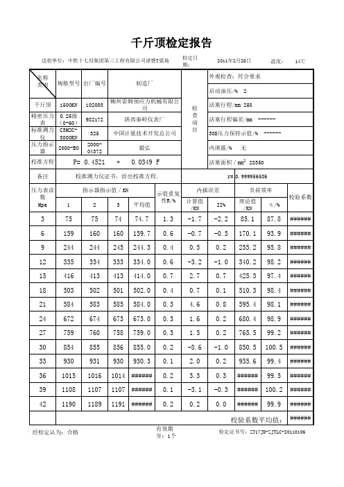 千斤顶校验记录300T
