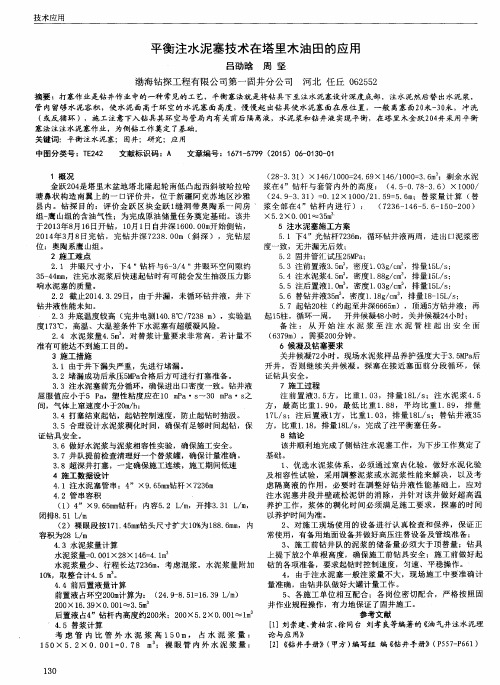 平衡注水泥塞技术在塔里木油田的应用