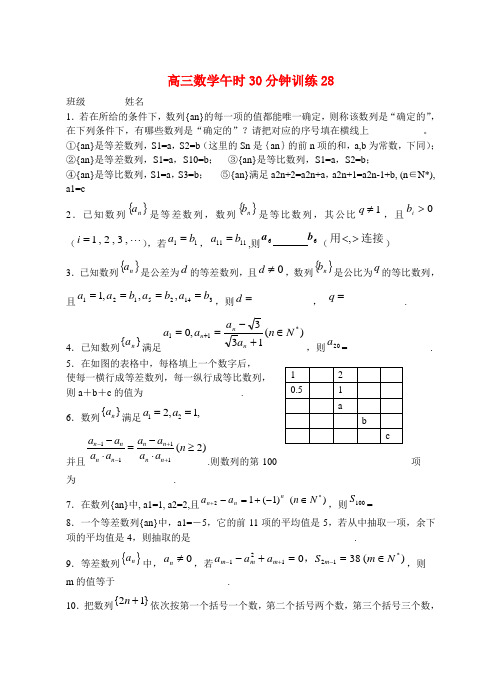 江苏省扬中市第二高级中学2014-2015高考数学 午时30分钟训练28