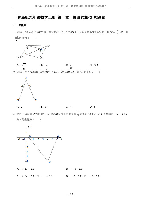 青岛版九年级数学上册 第一章  图形的相似 检测试题(解析版)