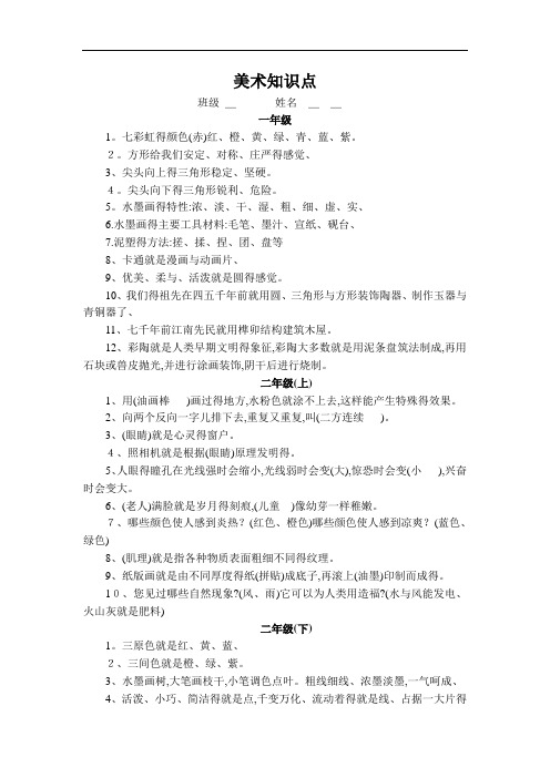 1-6年级美术知识点