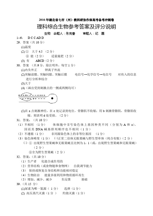 湖北省七市(州)教科研协作体高考备考冲刺卷答案