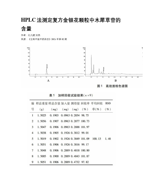 HPLC法测定复方金银花颗粒中木犀草苷的含量