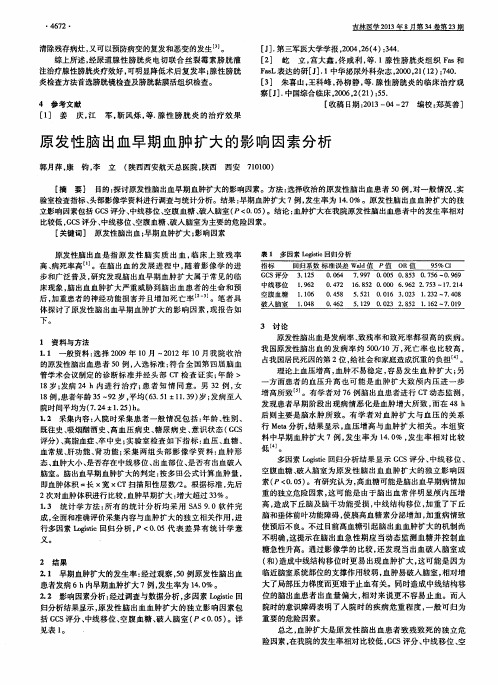 原发性脑出血早期血肿扩大的影响因素分析