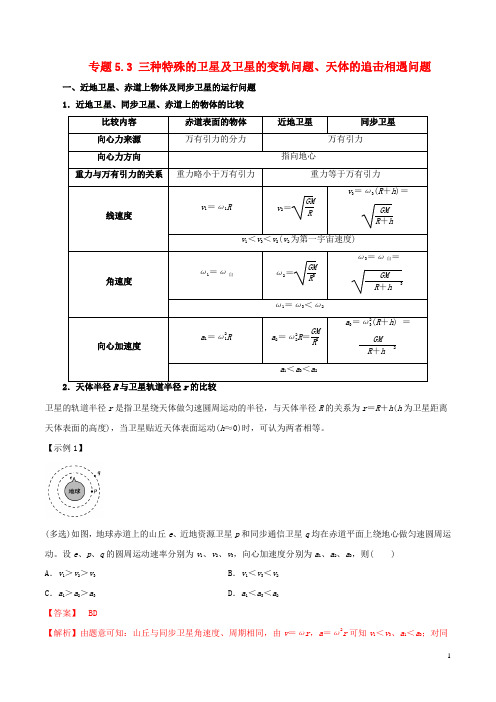 高考物理(热点+题型全突破)专题5.3 三种特殊的卫星及卫星的变轨问题、天体的追击相遇问题(含解析)