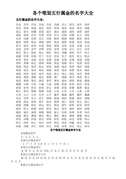 五行属金的名字大全