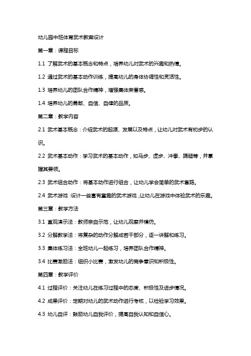 幼儿园中班体育武术教案设计