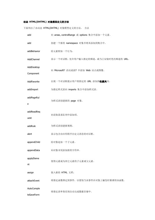 动态 HTML(DHTML) 对象模型定义的方法