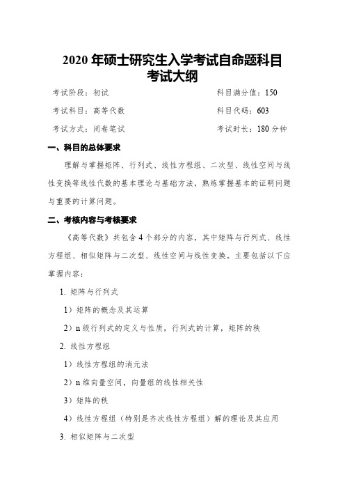 成都信息工程大学603高等代数2020年考研专业课初试大纲