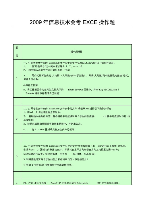 信息技术会考EXCEL操作题