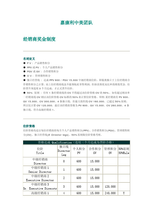 嘉康利中国2010奖金制度中美团队