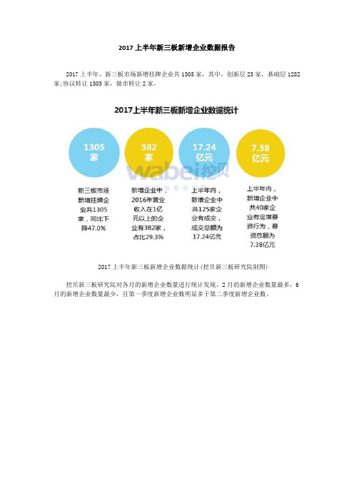 2017上半年新三板新增企业数据报告